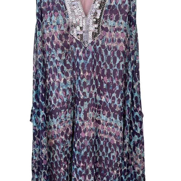 Free People Boho Halter Scarf Dress Grecian Sequins Neckline Flowy Lined Medium - Picture 4 of 10